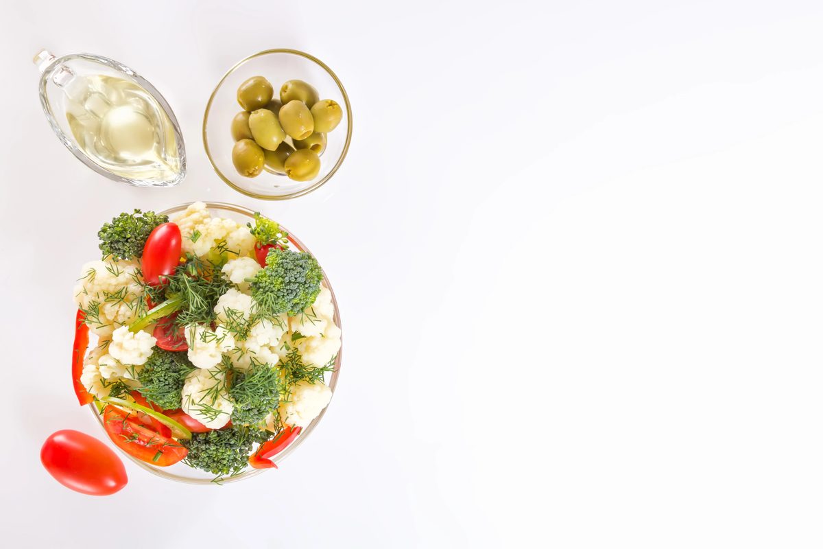 Insalata di rinforzo, cauliflower salad with olives and pickled vegetables