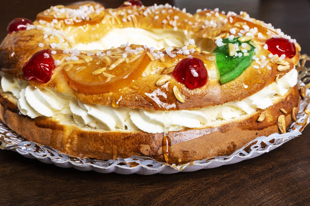 Bolo rei ring cake with candied fruit and nuts