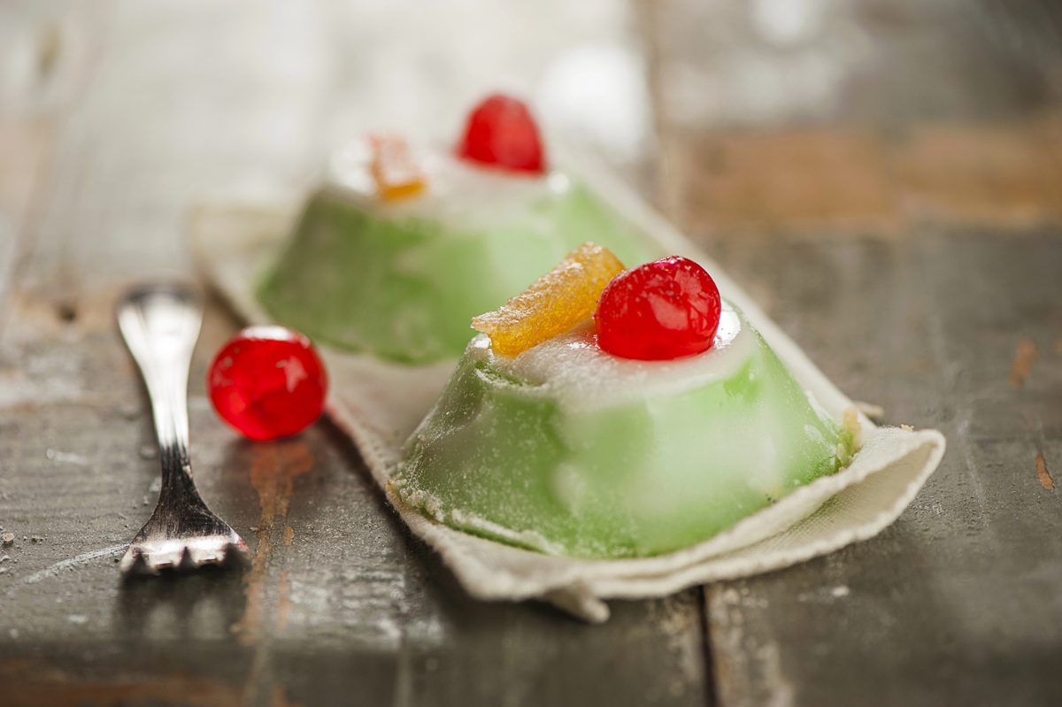 Sicilian cassata with green marzipan and candied cherries