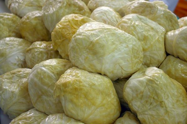 Whole heads of fermented sour cabbage