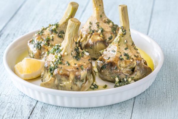 Roman-style braised artichokes with herbs and olive oil