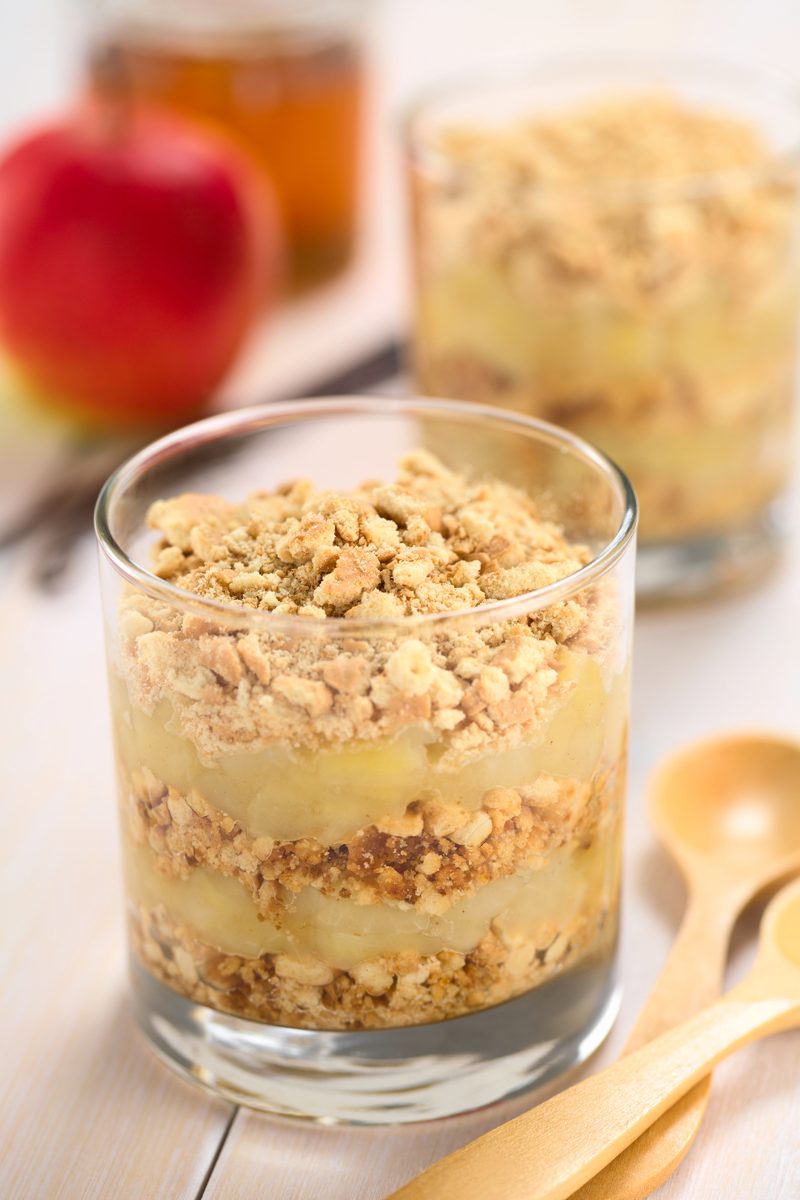 Layered Danish apple dessert in a glass